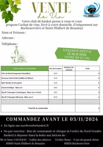Bon de commande vente de vins 2024 Nord Vendée Basket