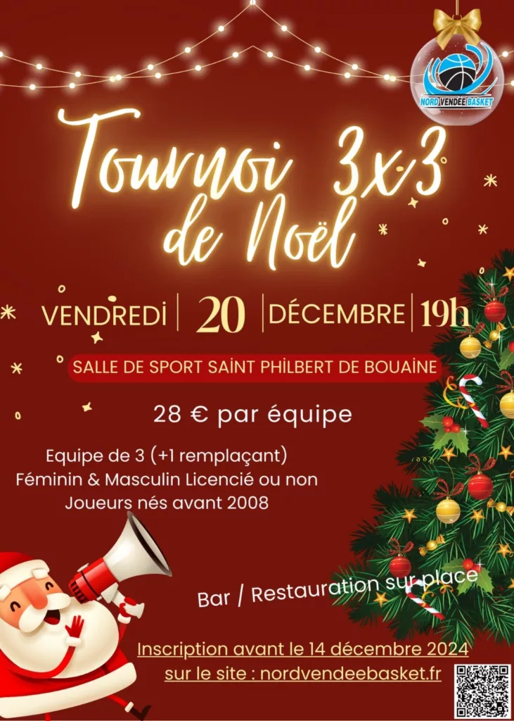 Affiche tournoi 3x3 de noël organisé par le Nord Vendée Basket