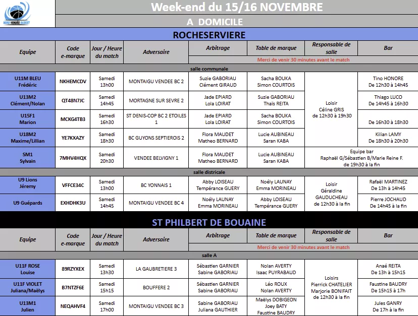 Planning domicile 15-16 novembre