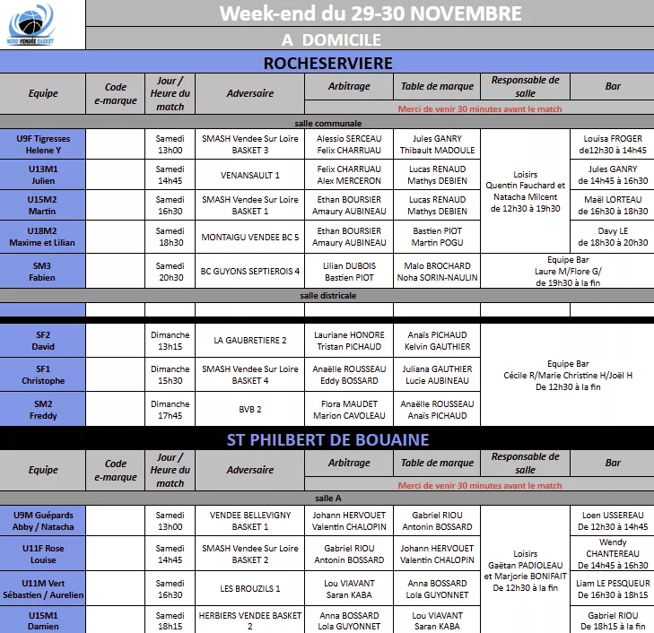 Planning domicile 29-30 novembre