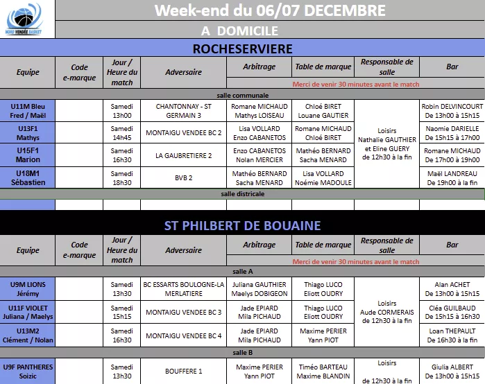 Planning domicile 6-7 décembre