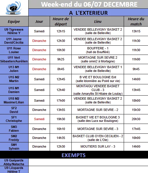 Planning extérieur 6-7 décembre
