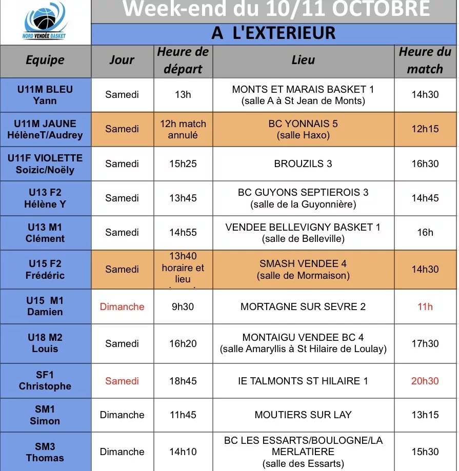 Rencontres à l'extérieur 10-11 octobre