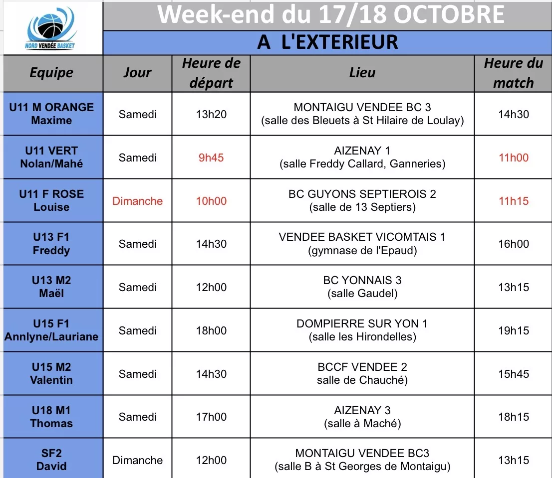 Rencontres à l'extérieur 17-18 octobre